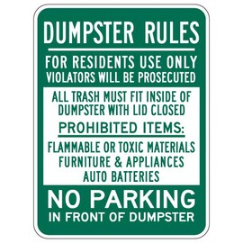 STOPSignsAndMore - Dumpster Rules Residents Use Only Sign - 18x24 (Green) - Reflective | Rust Free Aluminum