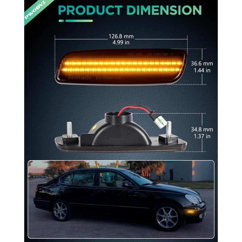 PWOBVZ Amber Led Side Marker Lights for Lexus IS300 LS400
