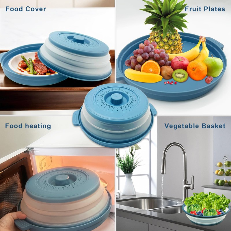 Microwave Splatter Cover 10.2 Inch with Handles, Collapsible Vented Silicone