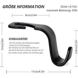 Voarge 4 Pack Car Headrest Hooks, Car Seat Headrest Hanger, Portable Organiser Holder Hook, Car Seat Back Hook, Food Shopping Bag, Travel Vehicle, Car Safety Hanging Hook