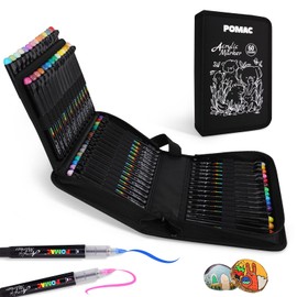 POMAC 60 Colors Acrylic Paint Markers, Water-Based Acrylic Pens Brush Tip, Art Drawing Liquid Paint Pens for Fabric, Canvas, Rock, Glass, Wood, Paper, DIY Crafts and Art Supplies