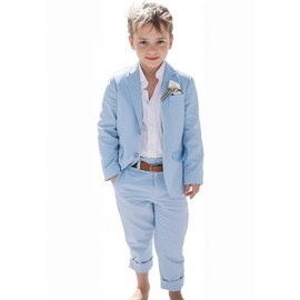 Tesscy Linen Boys Blue Suits Beach Wedding Suit Summer Casual Kids Light Weight Linen 2 Piece Suit Jacket Pant Set Size 12
