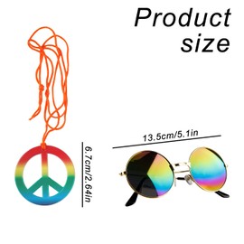 Bojueshaw 3pcs Hippie Costume Set,60s/70s Flower Headband,Round Sunglasses & Peace Necklace for Disco Style Music Festivals & Theme Parties