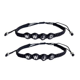 WWJD Braided Bracelet Colorful What Would Jesus do Bracelets Letter Bracelets Inspirational Religious Reminder Jewelry Gift for Women Men-2Pcs Black Circle