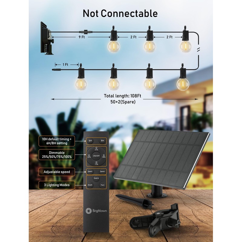 Brightown String Lights Outdoor Waterproof with Remote Cable Ties, 108FT