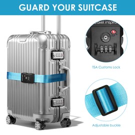 Travel Inspira Luggage Straps TSA Approved with TSA Lock Adjustable Luggage Straps Combination Lock for Suitcase Nylon Suitcase Travel Belt‎ TSA Approved Buckle Included Tags identifiers (Blue)