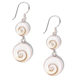 81stgeneration Women's 925 Sterling Silver Shiva Eye Shell Double Drop Spiral Dangle Earrings