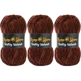 Rome Yarn Softy Velvet Wool 100 g - 120 m | Velvet Yarn Chunky Chenille Wool, Baby Wool, Amigurumi Super Bulky Yarn for Crochet and Knitting Wool, Fluffy Yarn, Velvet Yarn (3 Balls, 920 Dark Brown)