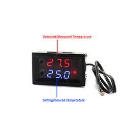 24V Temperature Controller -58 to 230 F (-50 to 110 Celsius) Programmable Heating Cooling Thermostat Control Switch Module NTC Waterproof Sensor Probe Dual Color LED Display Monitor