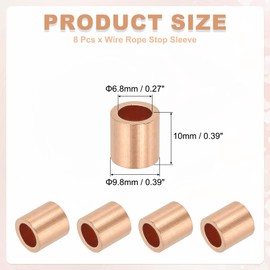 uxcell 1/4"(6mm) Wire Rope Stop Sleeve, Copper Crimping Loops Sleeve Round Crimp Ferrules for Wire Rope and Cable Ferrule, Gold 8Pcs