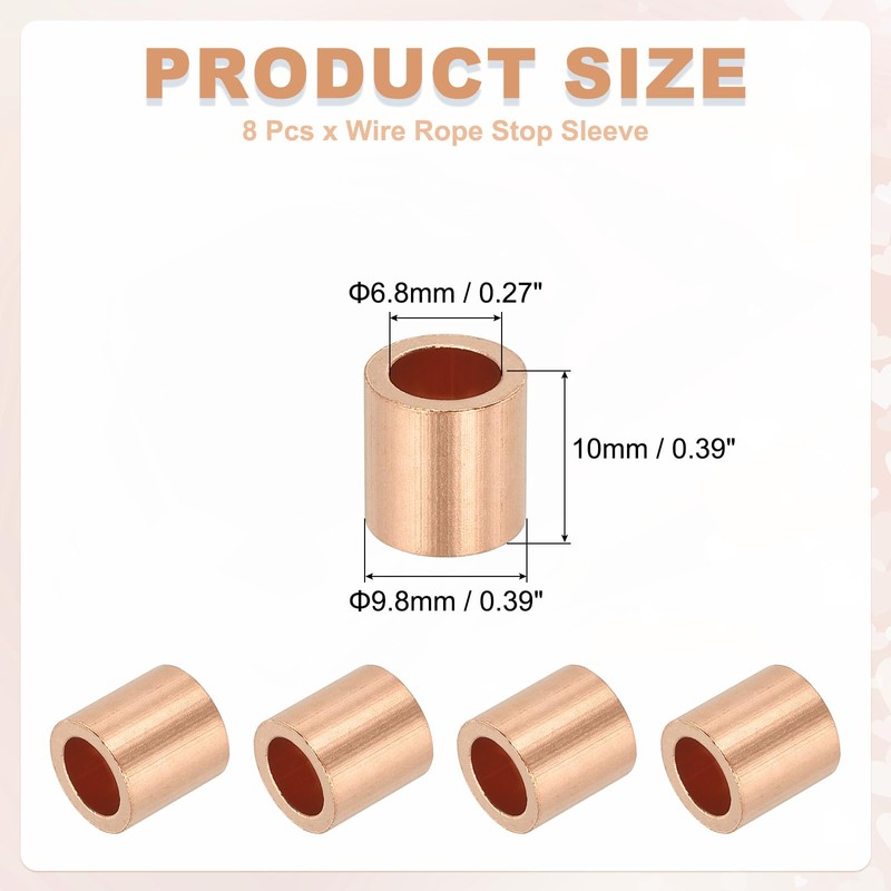 uxcell 1/4"(6mm) Wire Rope Stop Sleeve, Copper Crimping Loops Sleeve