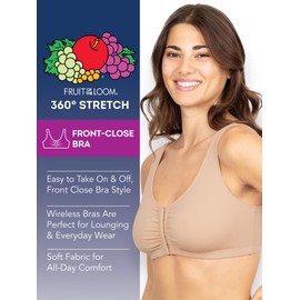Fruit of the Loom Women's Front Close Builtup Sports Bra, Sand/Black 2-Pack, 40