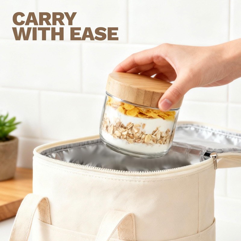 Bumobum 8 oz Glass Jars with Bamboo Lids, 6 Pack