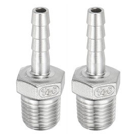 PATIKIL 304 Stainless Steel Barb Hose Fitting, 2 Pack 1/4" Hose Barb x 1/4" PT Thread Pipe Connector Adapter Quick Fittings for Bore Air Water Connecting