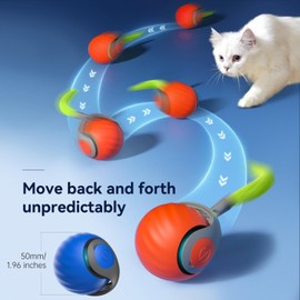 MCOURASOY Interactive Cat Toy Ball- Cat Toys, Cool Intelligent Cat Ball for Indoor Bored Cats with Feather Tails for Chasing, Moving Stimulation Smart Cat Toy for Enrichment, Keep Them Busy (Blue)
