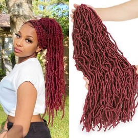 24 Inch 7 Packs Soft Locs Crochet Hair Red Color BUG Burgundy New Faux Locs Pre-looped Super Lightweight Synthetic Hair Braids For Black Women (24inch, 7packs, BUG)