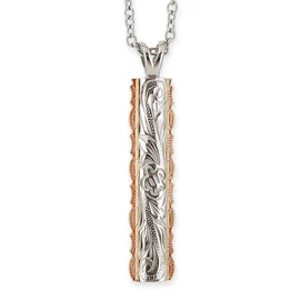 Aloha lokahi Hawaiian Jewelry Necklace, Surgical Stainless Steel, Double Plate, Scroll, Honu, Rose Gold, Pink, Flared Edge, Azuki Chain, Stainless Steel Width 0.08 inches (2 mm), Stainless Steel, No Gemstone