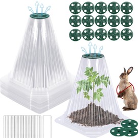 VICAMB 20 Pack Garden Cloches for Plants,Clear Bell Covers Reusable Plant Protector with Rotatable Vent,Garden Protection with 40PCS Ground Stakes from Animals Birds Chicken,7.9" H X 6.7" D