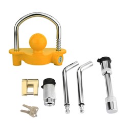 Twilight Garage Trailer Hitch Security Lock Set, Yellow U-Shaped Universal Ball Hitch Lock, 1/2" and 5/8" Receiver Hitch Pin Lock, Golden Trailer Hitch Lock Coupler Locking Pin (Yellow)