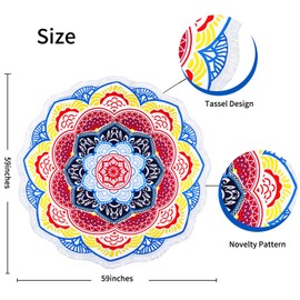 Benefeet Sox Large Mandala Beach Towel Round Microfiber Circle Beach Towels Bohemian Roundie Beach Blanket Quick Dry Beach Throw Blanket Sand Free Pool Towels, 59 Inches Multicolored