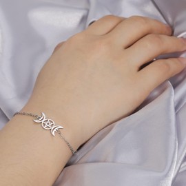 TEAMER Triple Moon Goddess Chain Bracelet Pentagram Wax Rope Bracelet Stainless Steel Pentacle Pentacle Wiccan Charm Witch Jewellery for Women, Stainless Steel