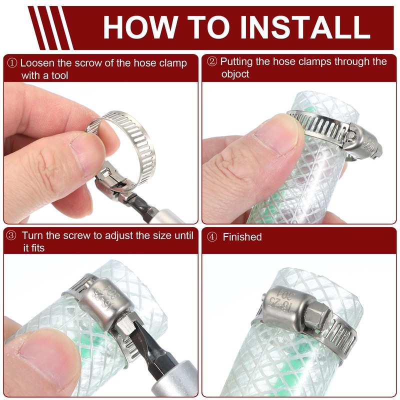 Sourcing Map Stainless Steel Worm Gear Hose Clamp, Adjustable 2/5"-