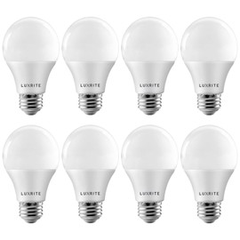 LUXRITE A19 LED Light Bulb 60W Equivalent, 3000K Soft White Dimmable, 800 Lumens, Standard LED Bulb 9W, E26 Base, Energy Star, Enclosed Fixture Rated, Perfect for Lamps and Home Lighting (8 Pack)