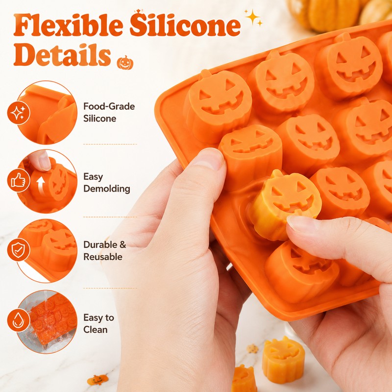Halloween Pumpkin Silicone Molds for Baking – 2-Pack 18-Cavity Candy