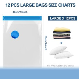 12Pcs Vacuum Storage Bags, Vacuum Compress Bag, vacuum sealer bags for clothes, Travel Bag Organizer Transparent Vacuum Suction Bag for Comforters, Pillows, Towel, Blanket Storage, Bedding