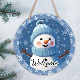 Snowman Welcome Door Sign (12x12 Inch), Christmas Door Hangers, Christmas Wall Sign, Christmas Wood Hanger Sign, Round Door Hanger, Winter Door Decorations, Christmas Door Decorations -SDMP02