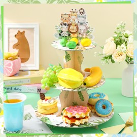 Jingmore 2 Pcs 3 Tiers Safari Cupcake Stand Jungle Animals Birthday Theme Party Decorations Wild One Cupcake Holder Dessert Treat Stand Tower for Boys Girls Birthday Baby Shower Supplies