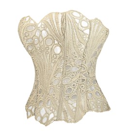 YMFFW Princess Renaissance Corset Tops for Women Elegant Costume Overbust Waist Cincher Bustier Lace up Shapewear Beige XL