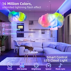 Cloud LED Lights for Bedroom - DIY Aesthetic Mood Light, Music Sync App Control Wall Light, 3D Ceiling Lamp Color Changing Lights, Cool Stuff for Kids Room Decor, Cool lights for Room Decorations