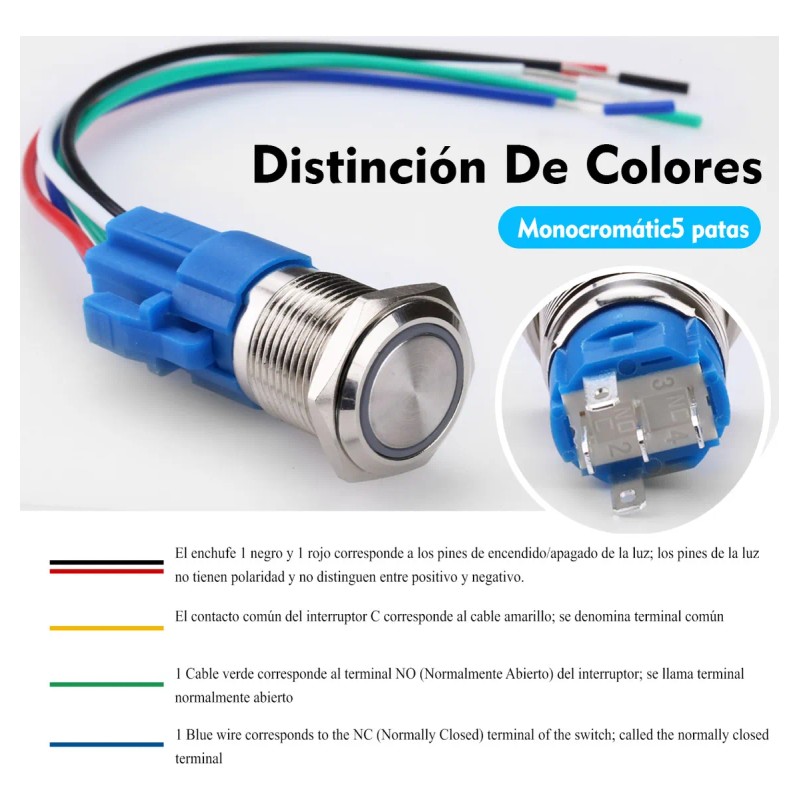 3 Push Button Metal Iluminado 16mm Impermeable Momentáneo Azul