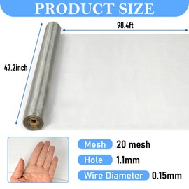 jxgzyy 304 Stainless Steel Mesh Screen Roll Window Screen Roll 47.2 inch x 98.4 ft Wire Mesh Screen Window Screen Replacement for Air Vent, Cage, Garden, Window Screen and DIY Project