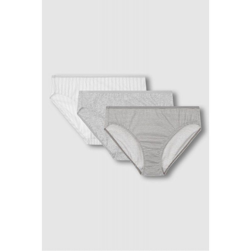 JAJU [JAJU] Women's Cotton Stripe Hipster Panties 3-Pack_Grey
