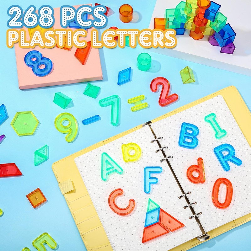 Blueweenly 268 Pcs Plastic Practice Set Transparent Letters and Numbers