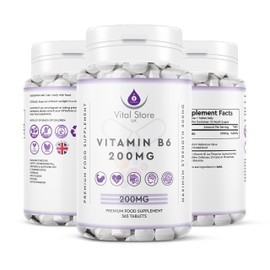 Vitamin B6 200 mg High Strength 365 Tablets Vegan Tablets 1 Year Supply – Gluten Free Supplements for Red Blood Cell Formation, Dietary Supplement for Your Immune and Nervous System