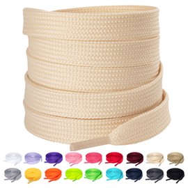 Olukssck 1 Pair Flat Shoe Laces for Sneakers, 2/5" Wide Athletic Shoelaces Cream 28 inch(71cm)