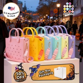 Halloween EVA Tote Bag With Ghost Pumpkin Skeleton Theme Charms Waterproof Punch Holes DIY Handbag for Women Party Giftssize: 10.8*8.6*2.95 inches, Color: HYB-T23