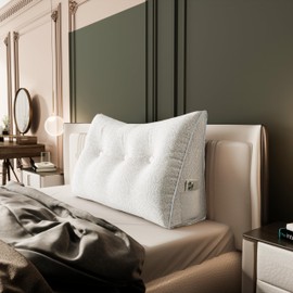 8 lbs Thickened Twin Wedge Pillow Headboard College Dorm Bed Velvet Wedge Pillow Backrest Triangular Headboard Pillows with Side Pocket, Dorm Bedding Essentials for Girls & Boys, White