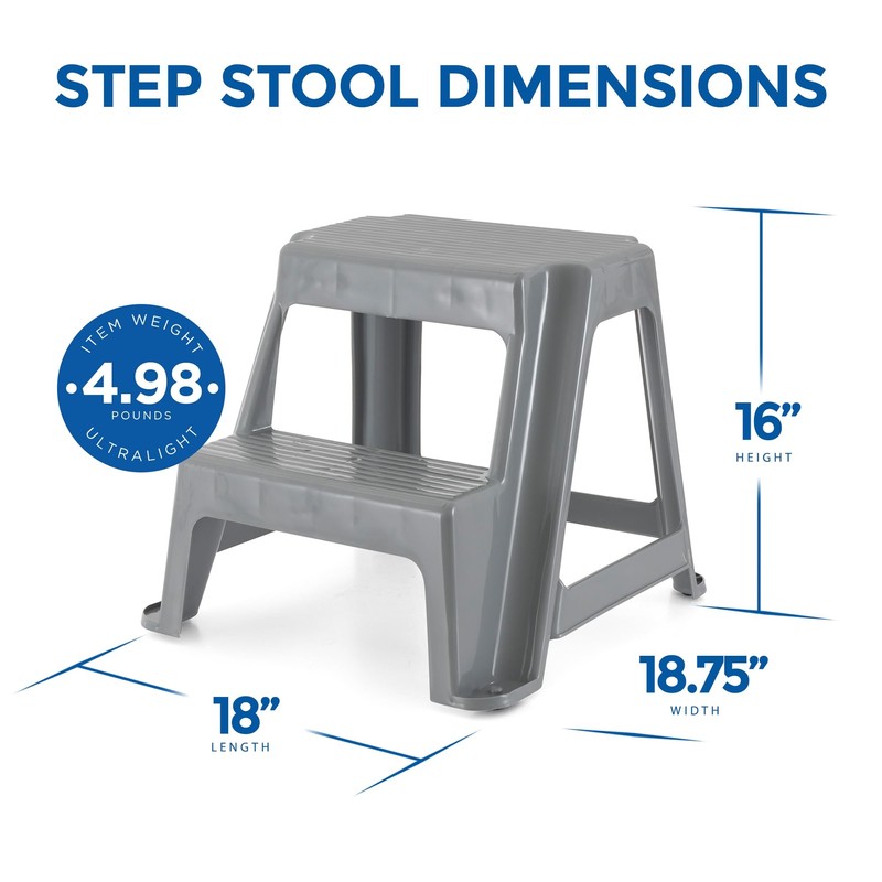 Gracious Living 2-Step Stool, Portable Plastic Stepping Stool for Dorm,
