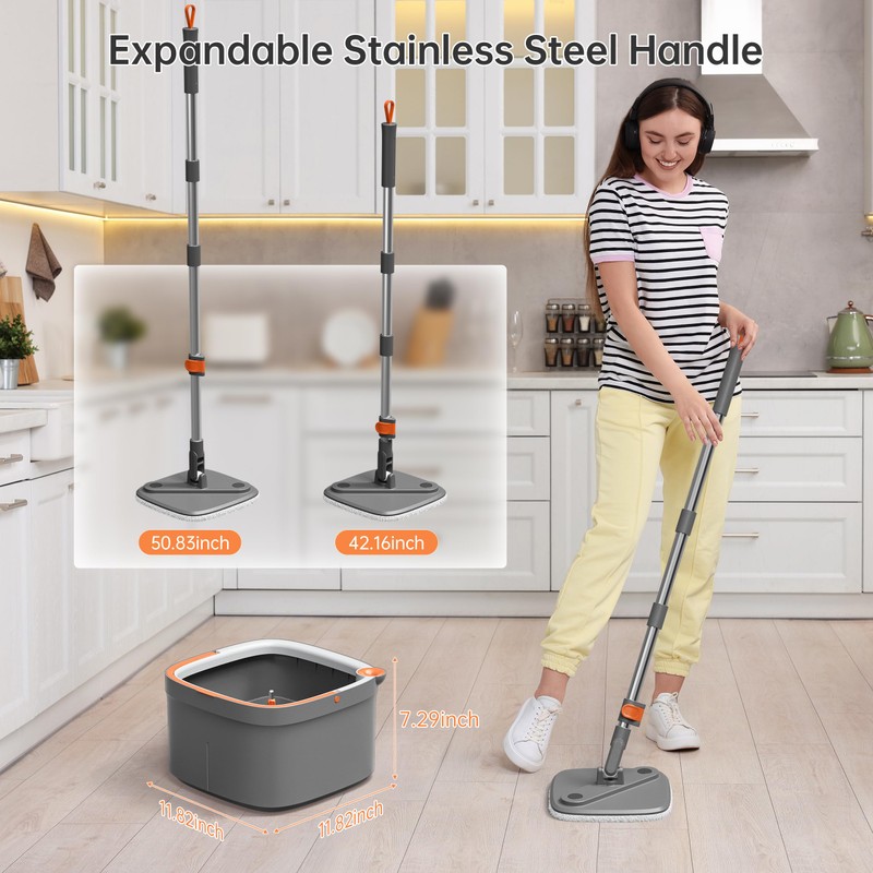 KZKR Spin Mop and Bucket Set with 6 Replaceable Microfiber