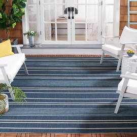 SAFAVIEH Courtyard Collection Area Rug - 8' x 11', Navy & Blue, Stripe Design, Indoor/Outdoor & Washable, Ideal for Patio, Backyard, Mudroom (CY6450-25821-8)