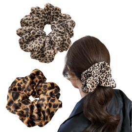 shefun JP217 Scrunchie Silk Hair Rubber Set of 2 Adults Leopard Pattern Silk Rubber Stylish Volume Women's Hair Ornament