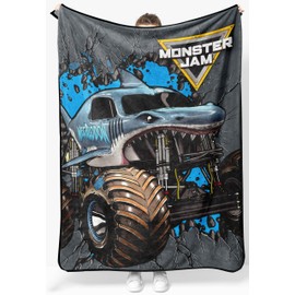 Jay Franco Kids Plush Throw Blanket – Soft & Comfy Throw for Couch or Bed – Cozy Home Décor for Living Room & Bedroom, Gray - Monster Jam, 46x60 - Throw Blanket
