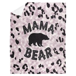 Mama Bear Gifts for Mom Black and Light Leopard Soft Flannel Blanket for Mother's Day Birthday Christmas I Love You Blanket for Mom from Daughter Son Husband 50 x 60 Inch, Light Leopard
