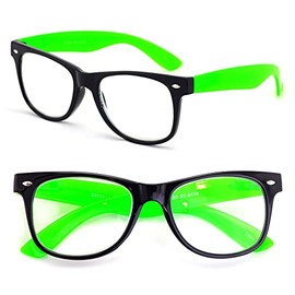 V.W.E. 2 Pairs Transparent Neon Color Deluxe Reading Glasses - Comfortable Stylish Simple Readers Magnification (Black/Green, 3.00)