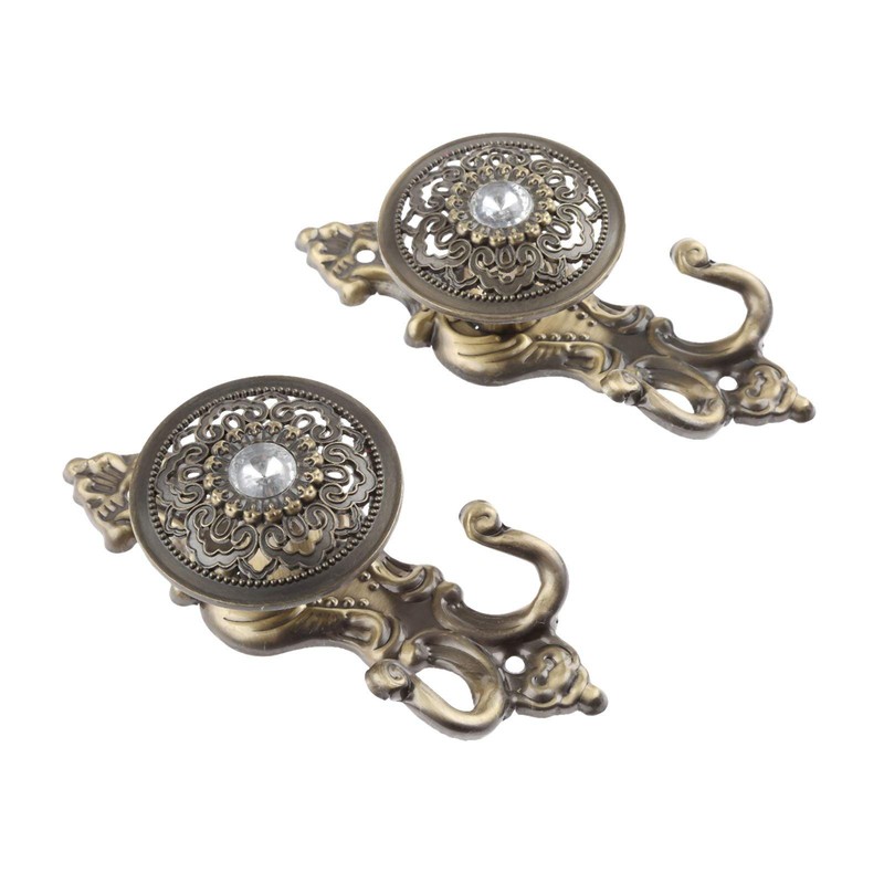 2Pcs Bronze Crystal Curtain Hold Back Tieback Wall Hook decor
