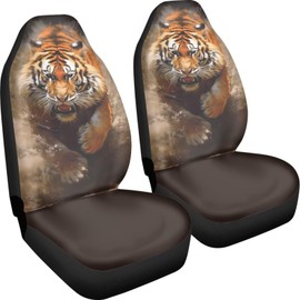 Uskorhein Tiger 2 Pcs/Set Car Seat Covers, 3D Vivid African Jungle Animal Car Seat Cover for Trucks Sedan SUV, Running Bengal Tiger Automotive Interior Protector Set